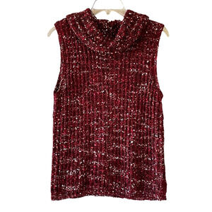 KATE LANDRY Size XL Red Merlot Wine Sleeveless Textured Knit Cowl Neck Sweater
